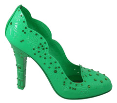 Dolce & Gabbana Grüne Kristall-Blumen CINDERELLA High Heels Schuhe