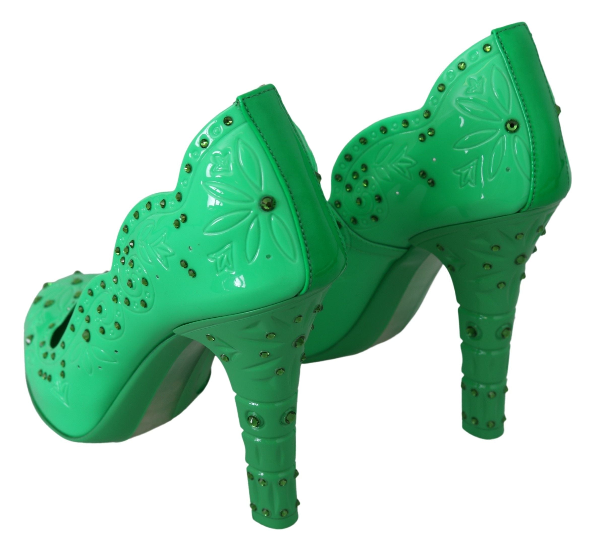 Dolce & Gabbana Grüne Kristall-Blumen CINDERELLA High Heels Schuhe