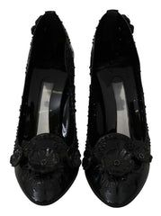 Dolce & Gabbana Schwarze florale Kristall CINDERELLA Heels Schuhe