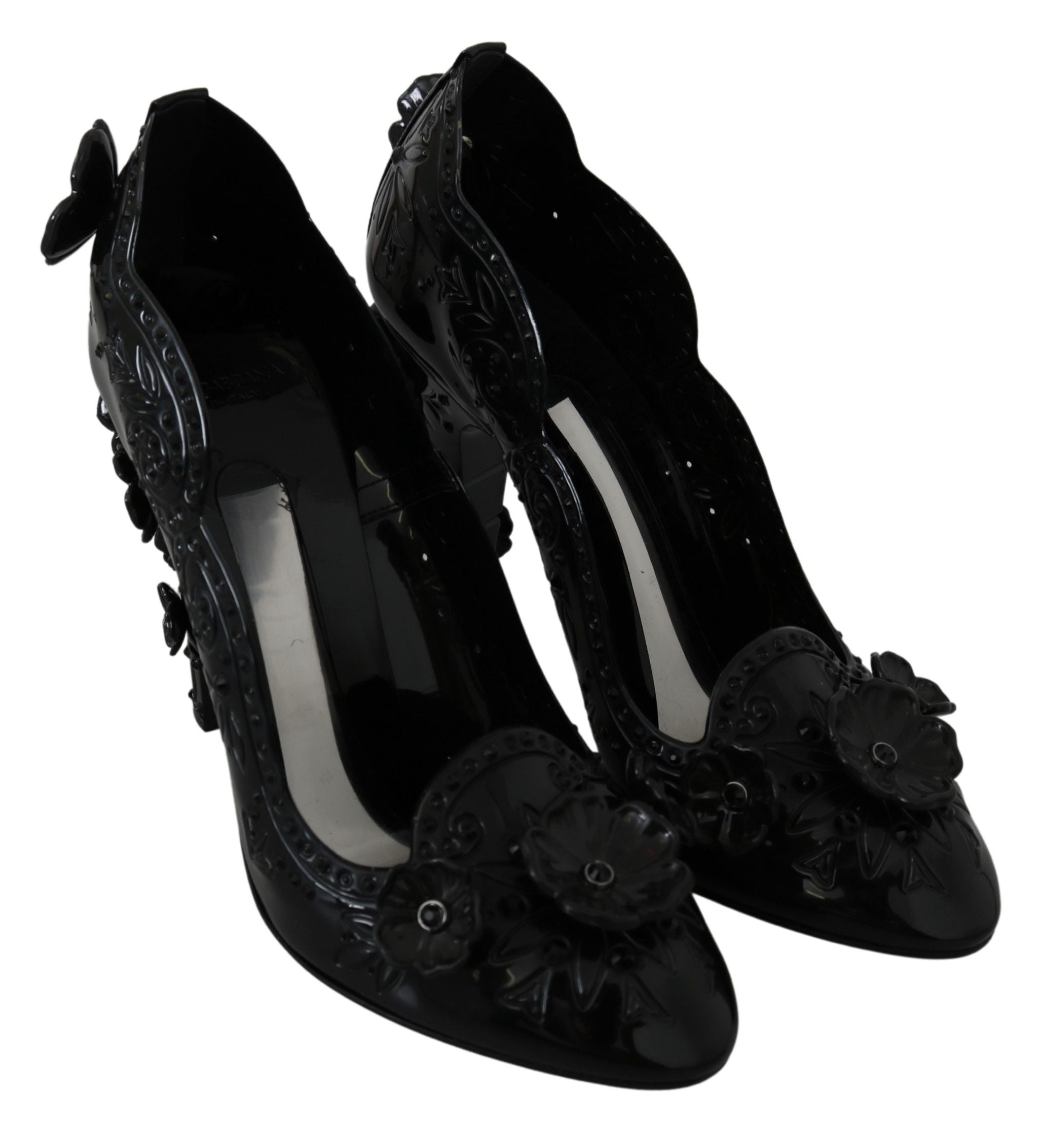 Dolce & Gabbana Schwarze florale Kristall CINDERELLA Heels Schuhe