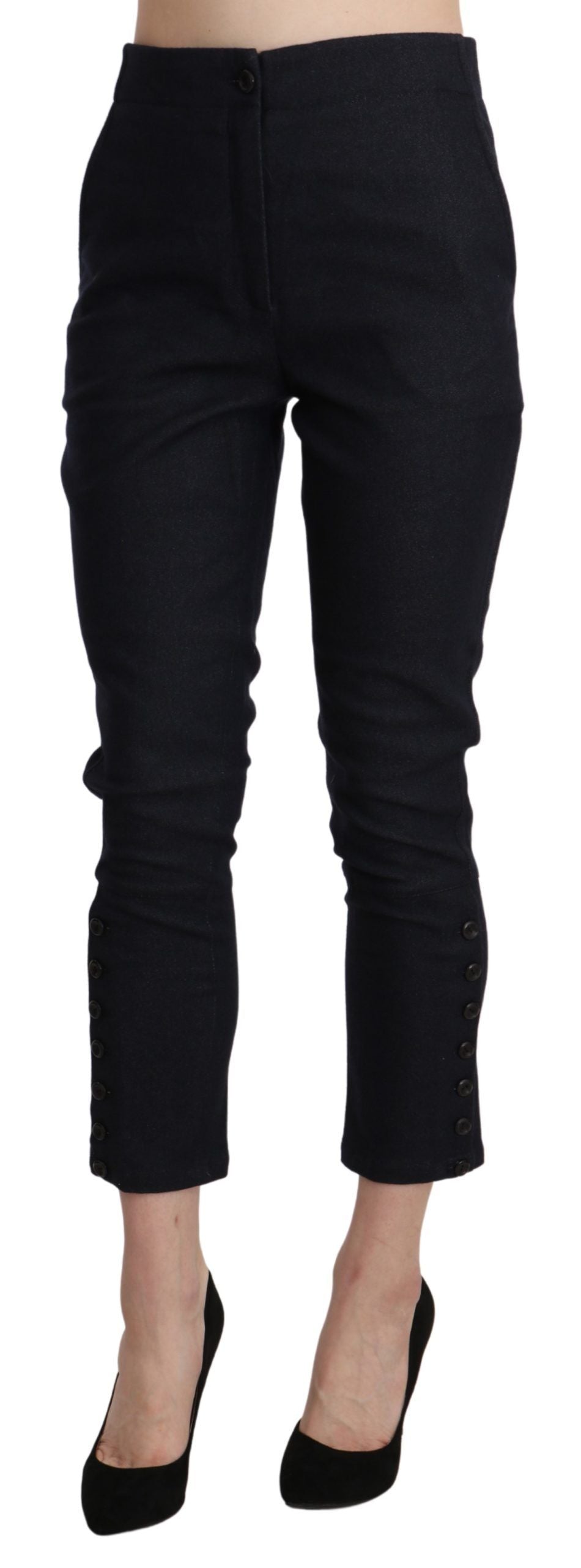 Ermanno Scervino Schwarze High Waist Capri Cropped Baumwollhose