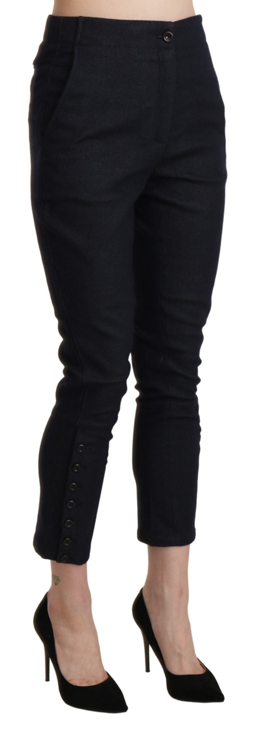 Ermanno Scervino Schwarze High Waist Capri Cropped Baumwollhose