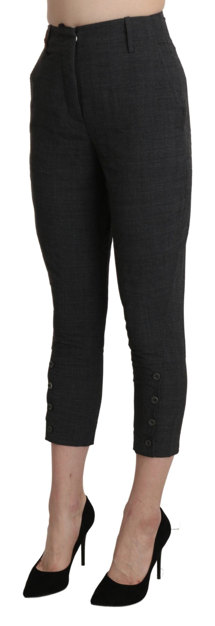 Ermanno Scervino Graue High Waist Capri Cropped Baumwollhose