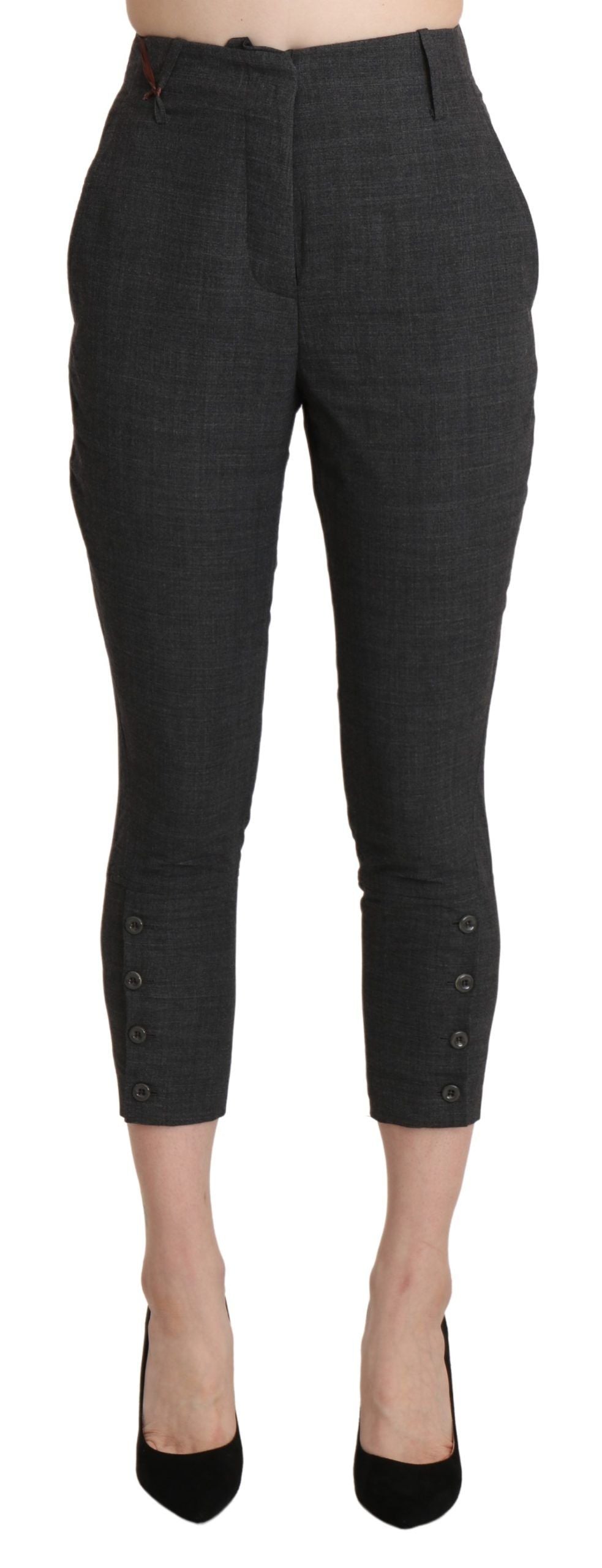 Ermanno Scervino Graue High Waist Capri Cropped Baumwollhose
