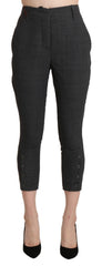 Ermanno Scervino Graue High Waist Capri Cropped Baumwollhose