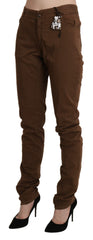 Ermanno Scervino Braune High-Waist Skinny Hose aus Baumwolle
