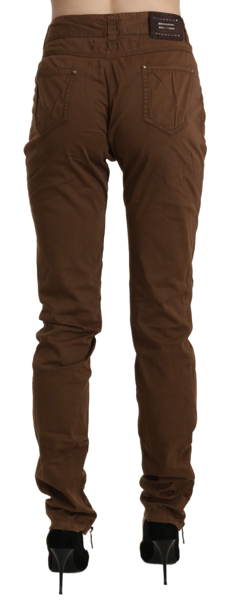 Ermanno Scervino Braune High-Waist Skinny Hose aus Baumwolle