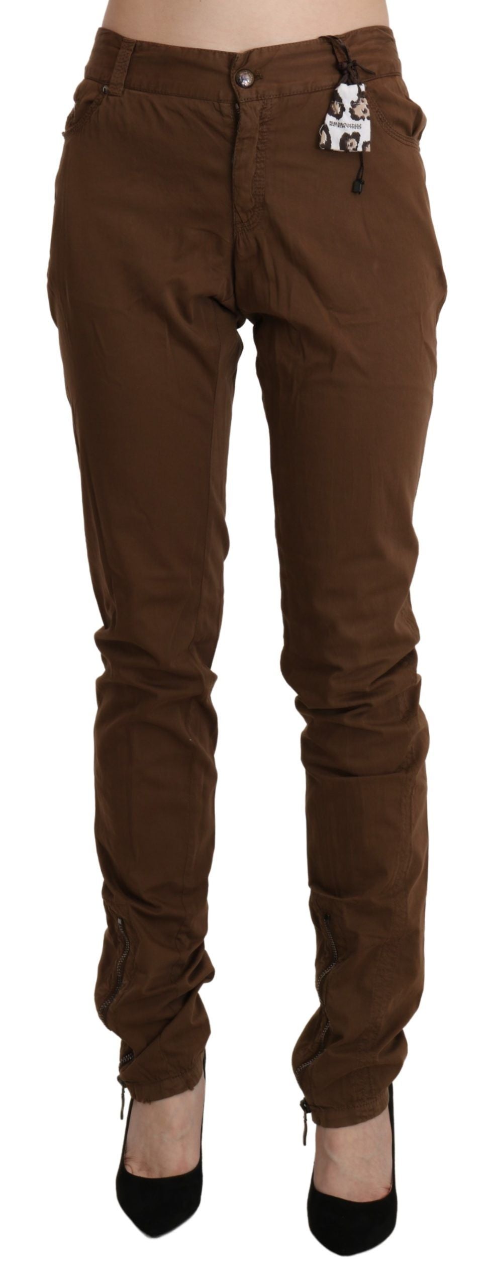 Ermanno Scervino Braune High-Waist Skinny Hose aus Baumwolle