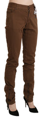 Ermanno Scervino Braune High-Waist Skinny Hose aus Baumwolle