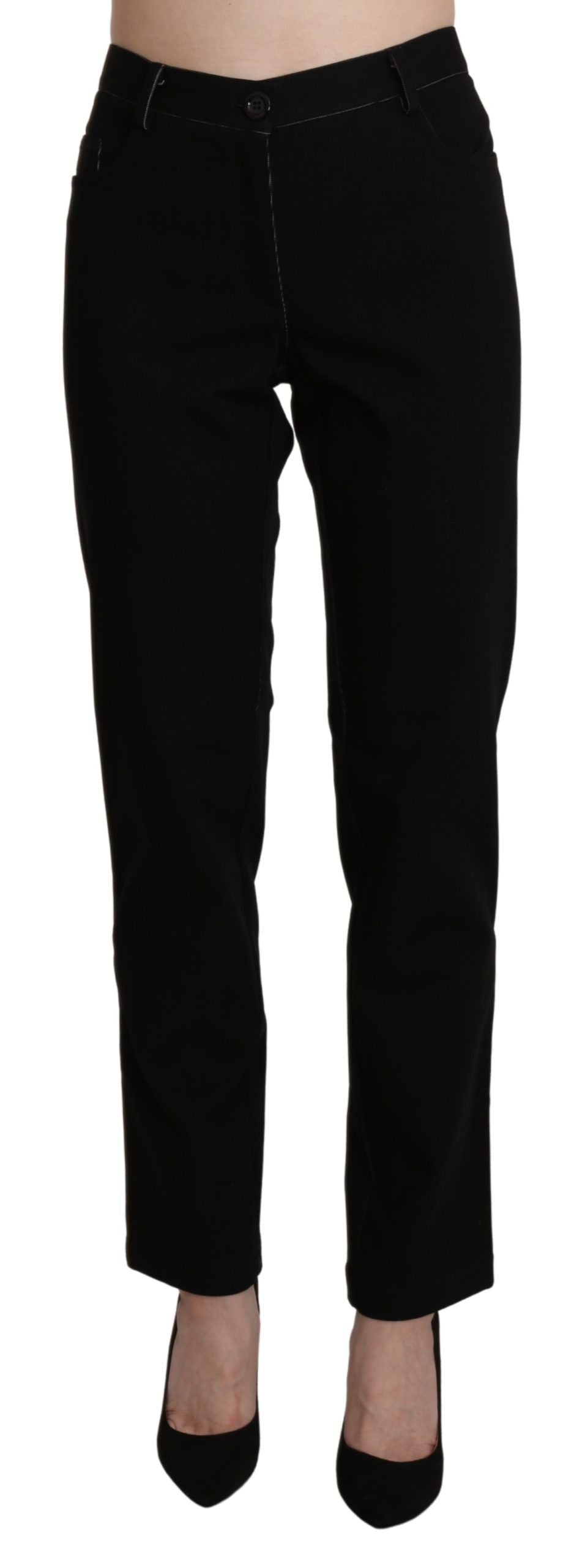 BENCIVENGA Zwarte Casual Broek met Hoge Taille en Rechte Pijpen