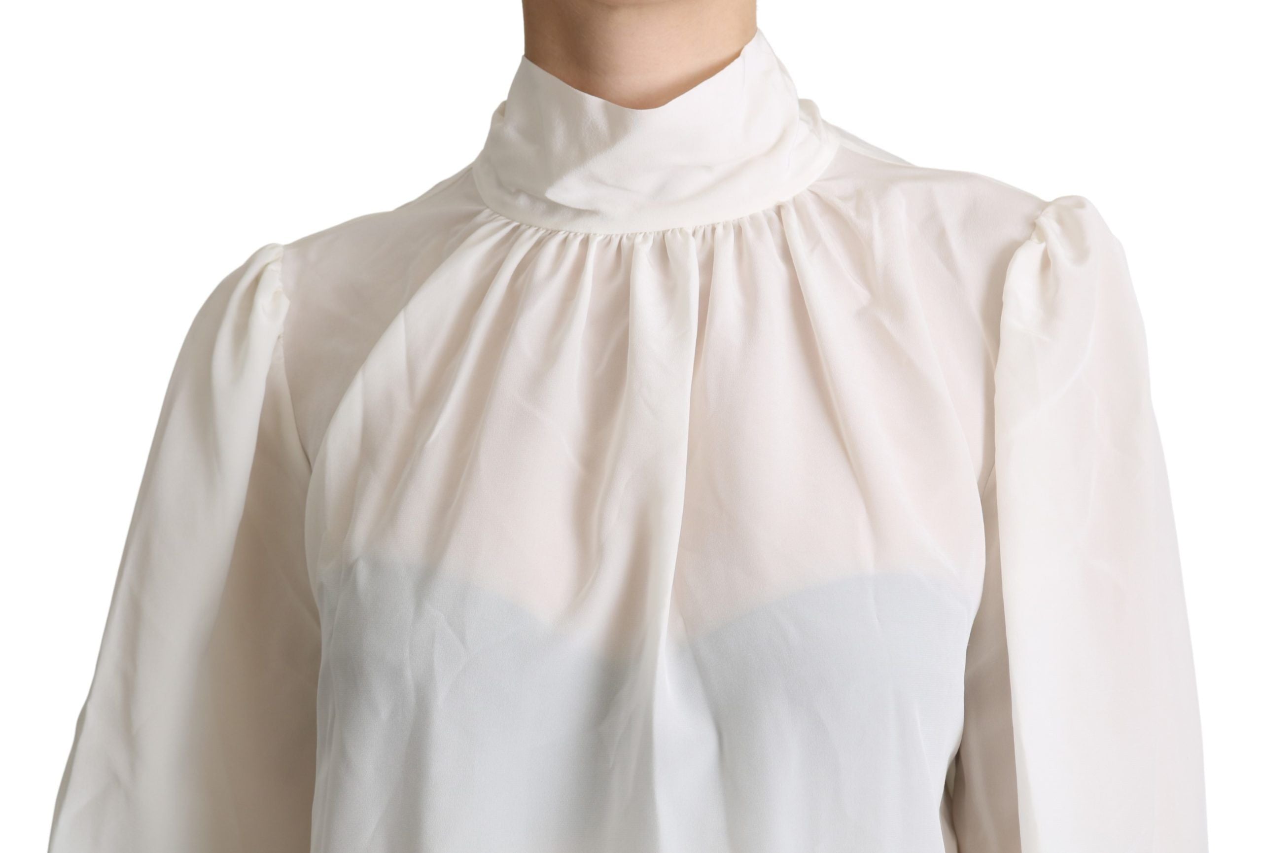 Dolce & Gabbana Weiße Seidenbluse mit Schluppe und langen Ärmeln