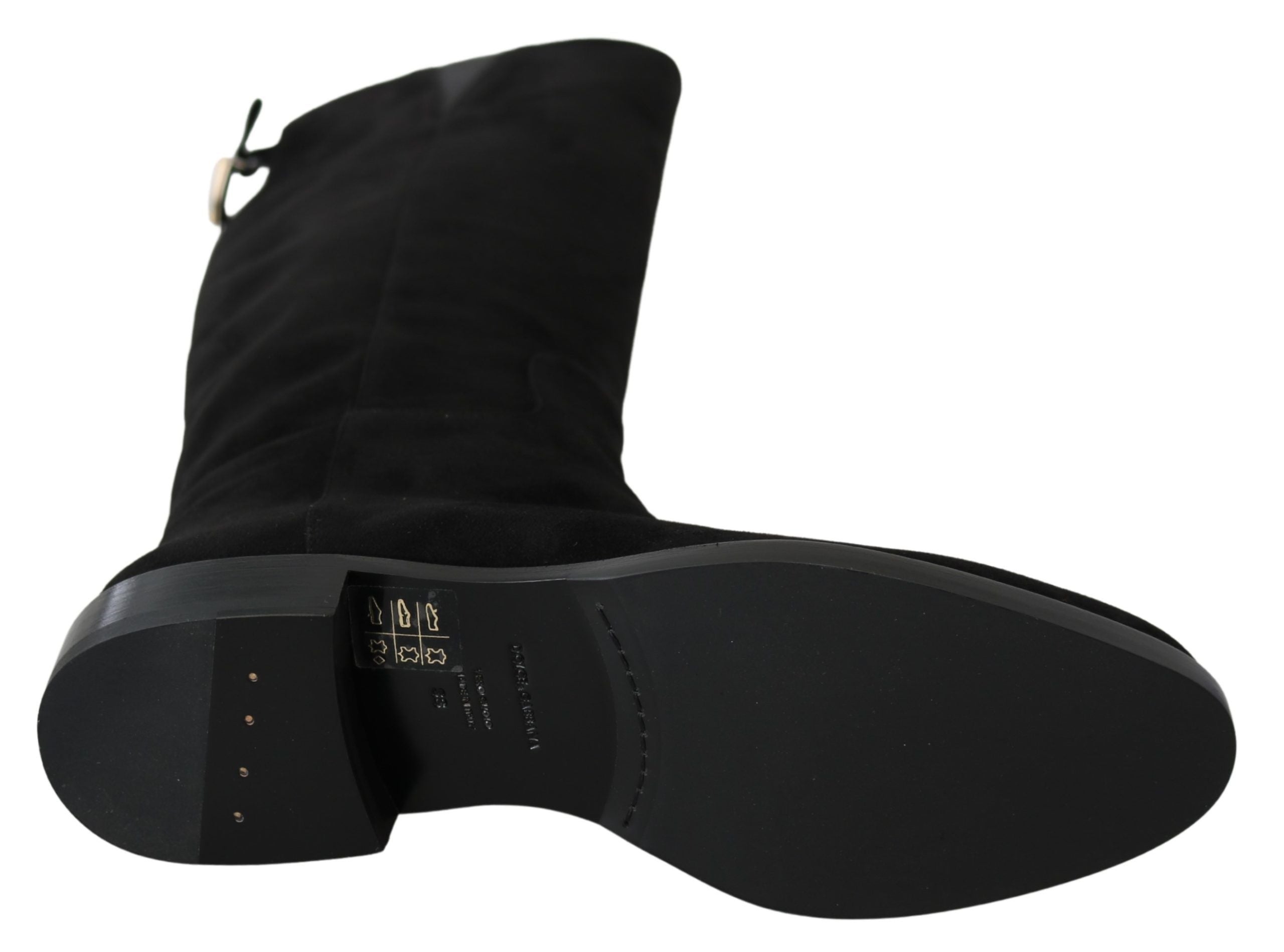 Dolce & Gabbana Schwarze kniehohe flache Stiefel aus Wildleder