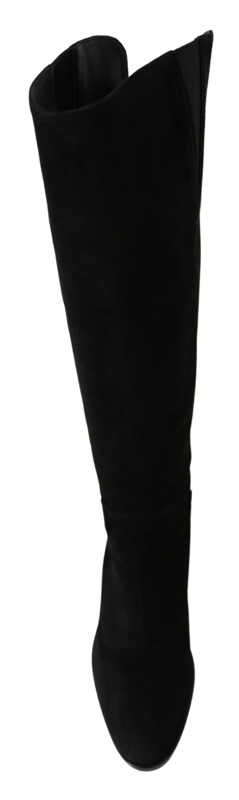 Dolce & Gabbana Schwarze kniehohe flache Stiefel aus Wildleder