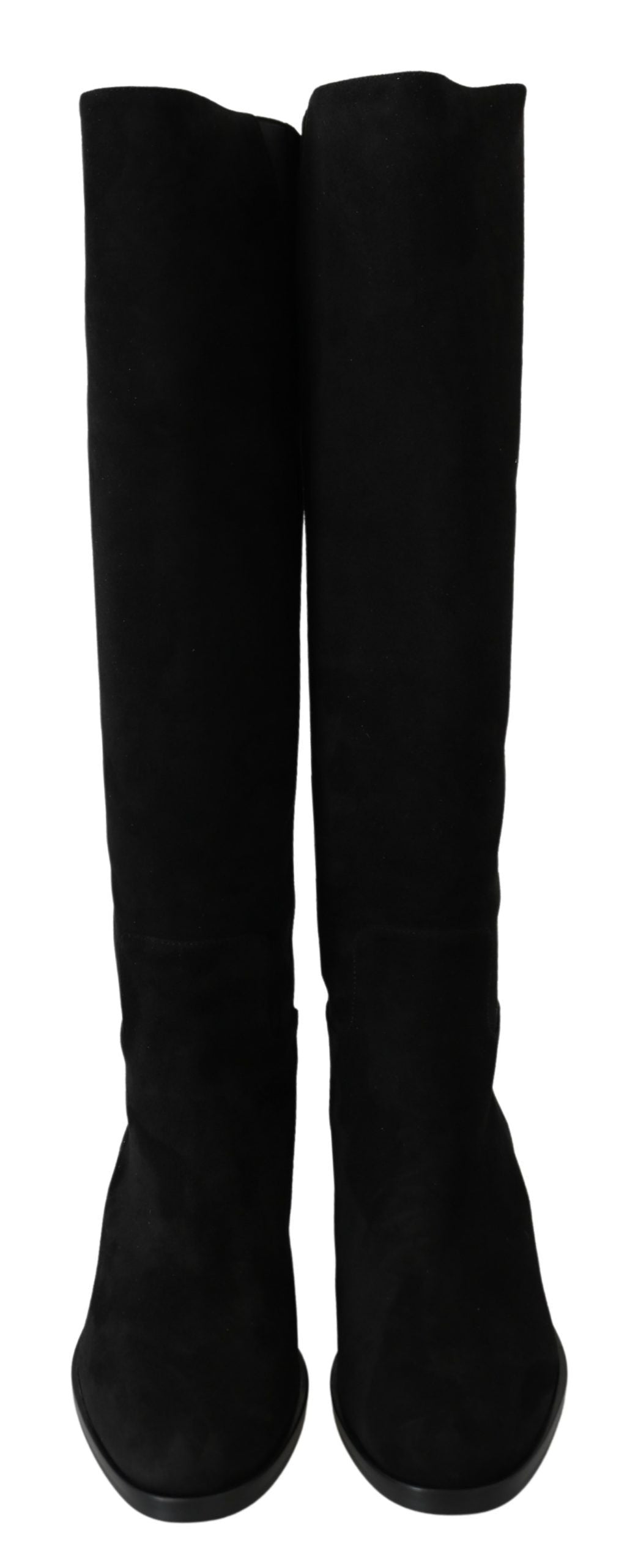 Dolce & Gabbana Schwarze kniehohe flache Stiefel aus Wildleder