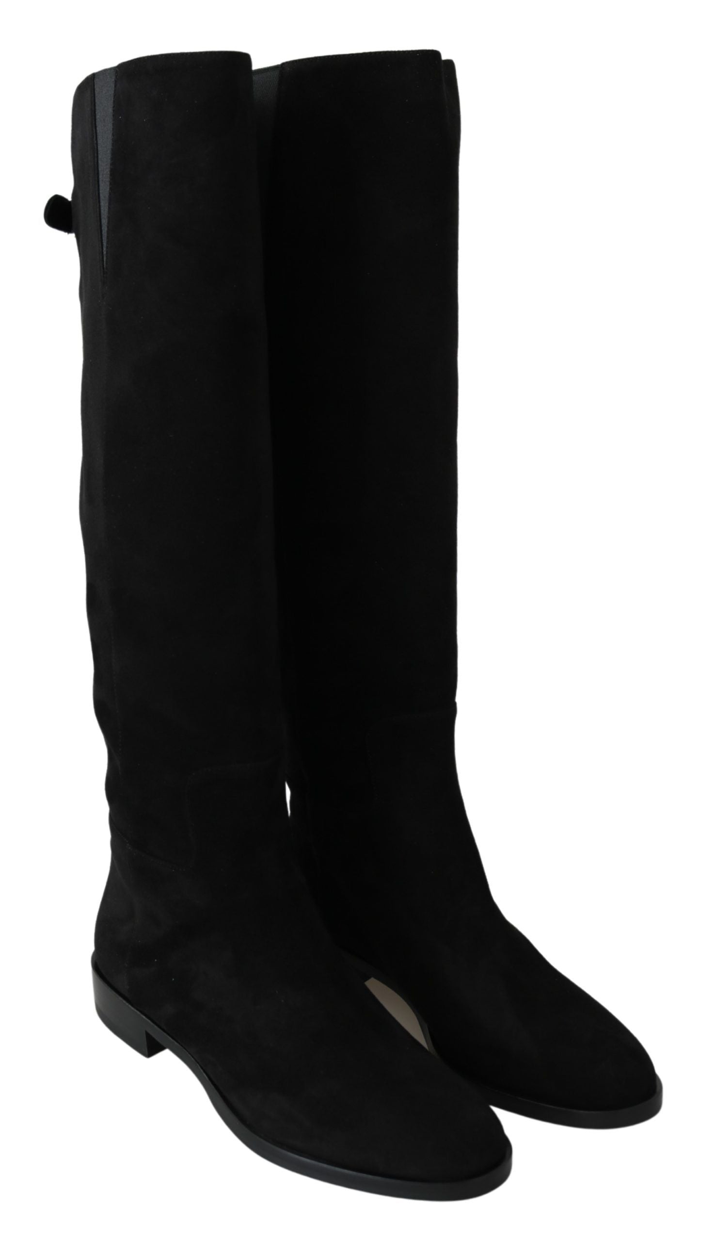 Dolce & Gabbana Schwarze kniehohe flache Stiefel aus Wildleder