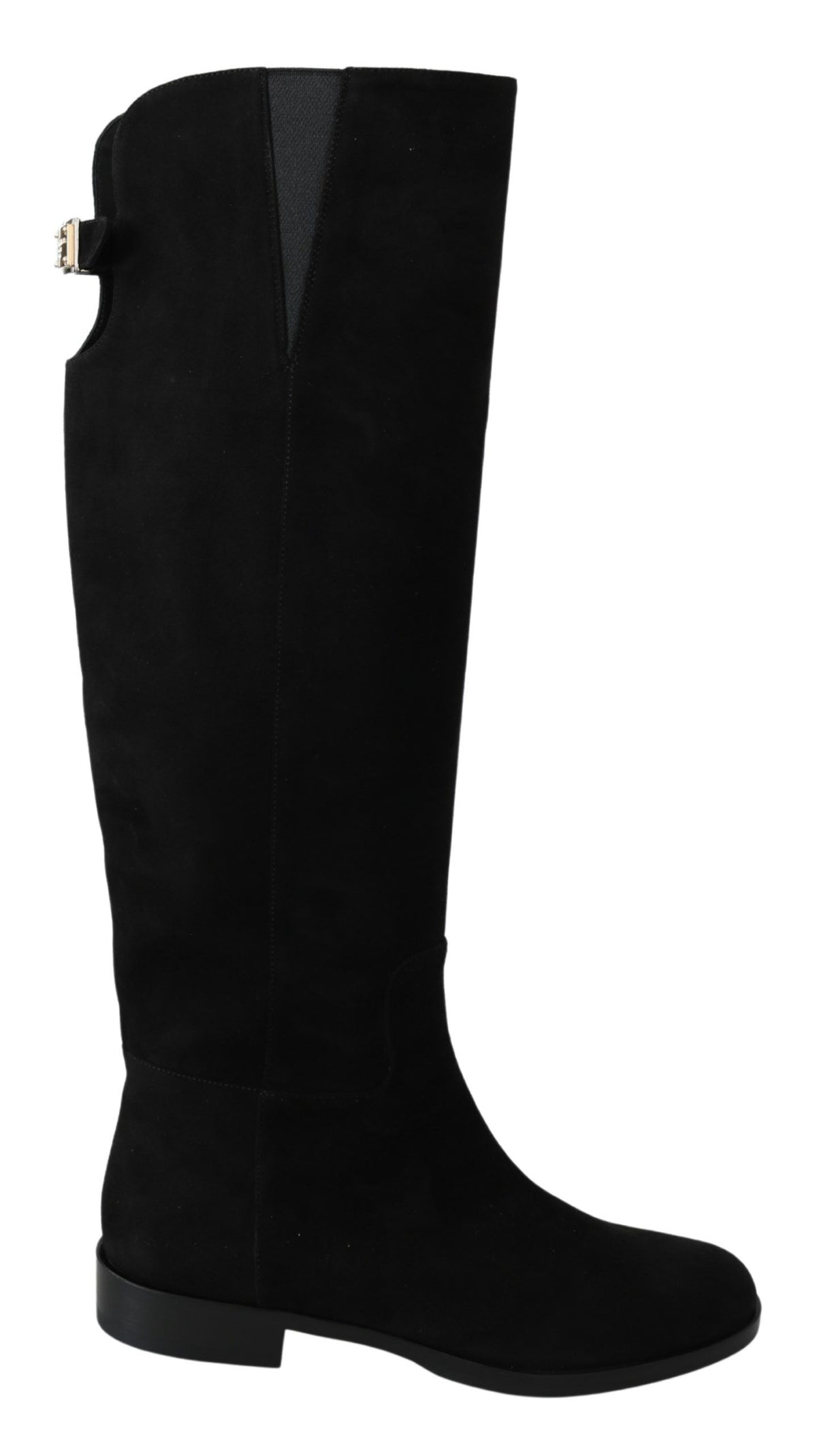 Dolce & Gabbana Schwarze kniehohe flache Stiefel aus Wildleder