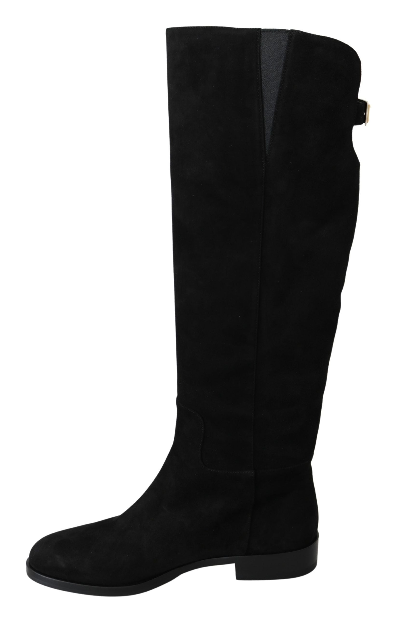 Dolce & Gabbana Schwarze kniehohe flache Stiefel aus Wildleder