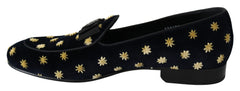 Dolce & Gabbana Blaue Samt-Kronen-Slipper Loafer Schuhe
