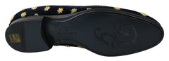 Dolce & Gabbana Blaue Samt-Kronen-Slipper Loafer Schuhe