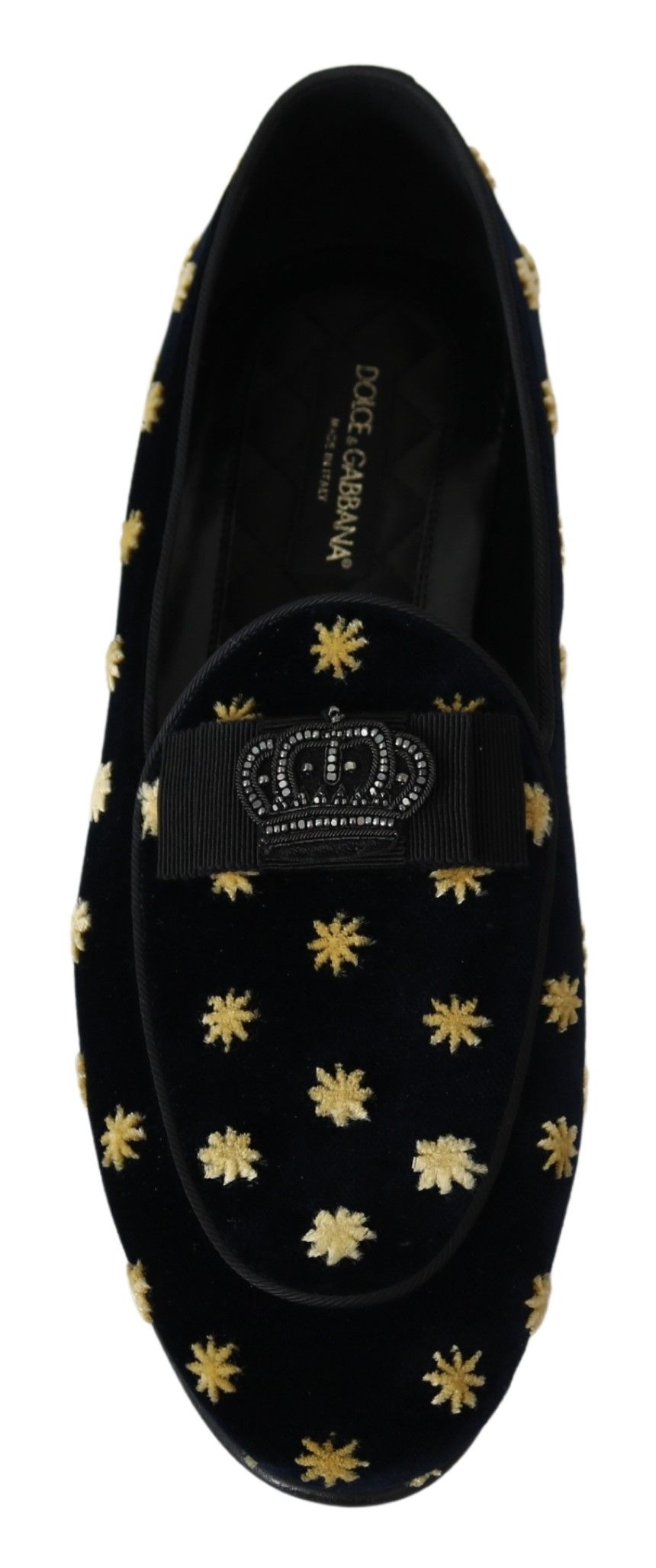 Dolce & Gabbana Blaue Samt-Kronen-Slipper Loafer Schuhe