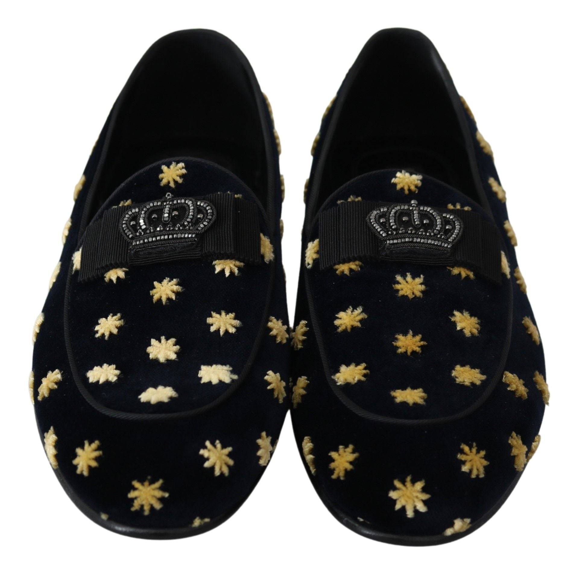 Dolce & Gabbana Blaue Samt-Kronen-Slipper Loafer Schuhe