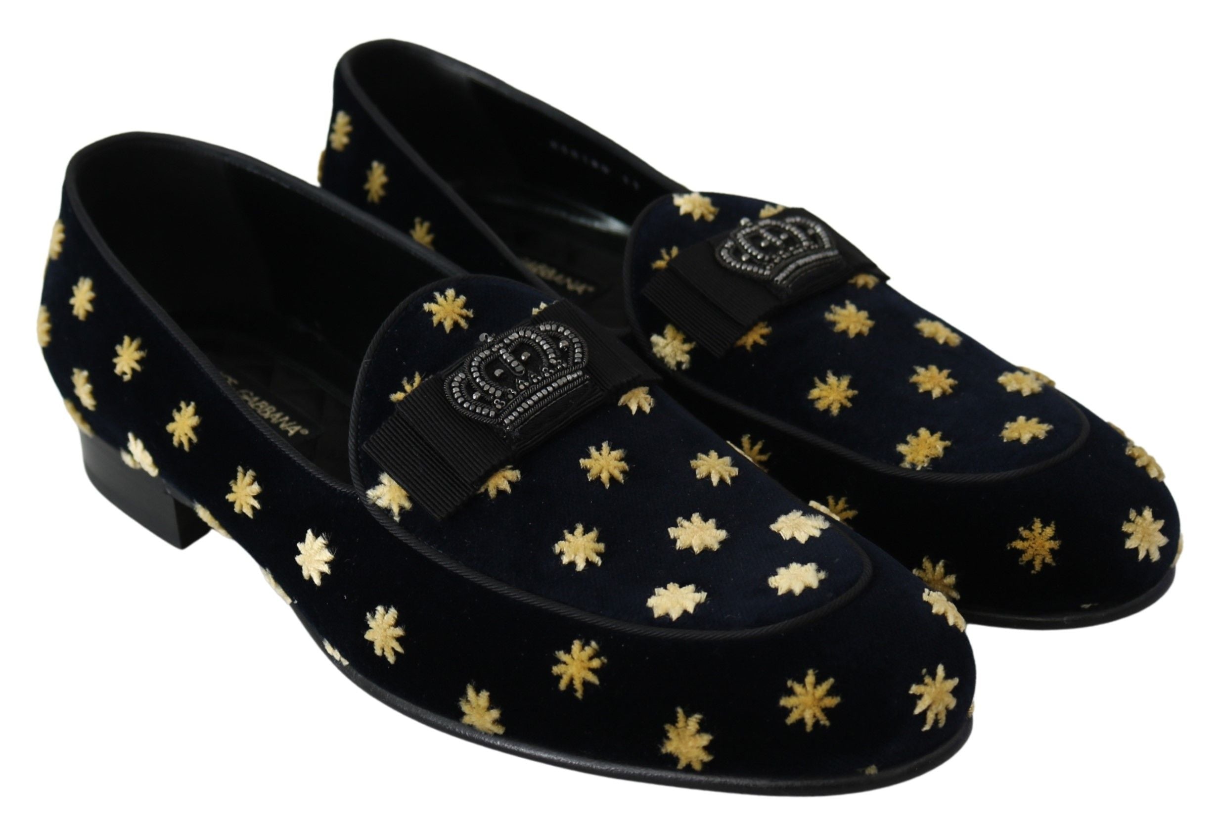Dolce & Gabbana Blaue Samt-Kronen-Slipper Loafer Schuhe