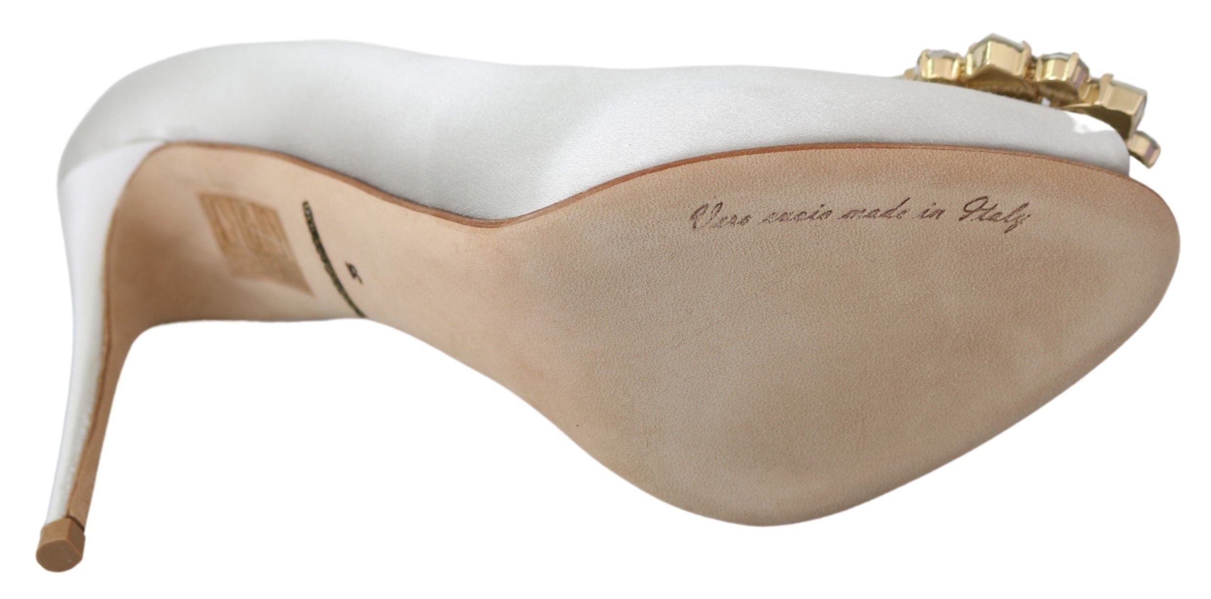 Dolce & Gabbana Weiße Kristalle Peep Toe High Heels Satin Pumps Schuhe