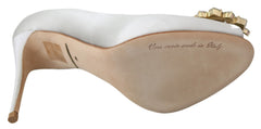 Dolce & Gabbana Weiße Kristalle Peep Toe High Heels Satin Pumps Schuhe
