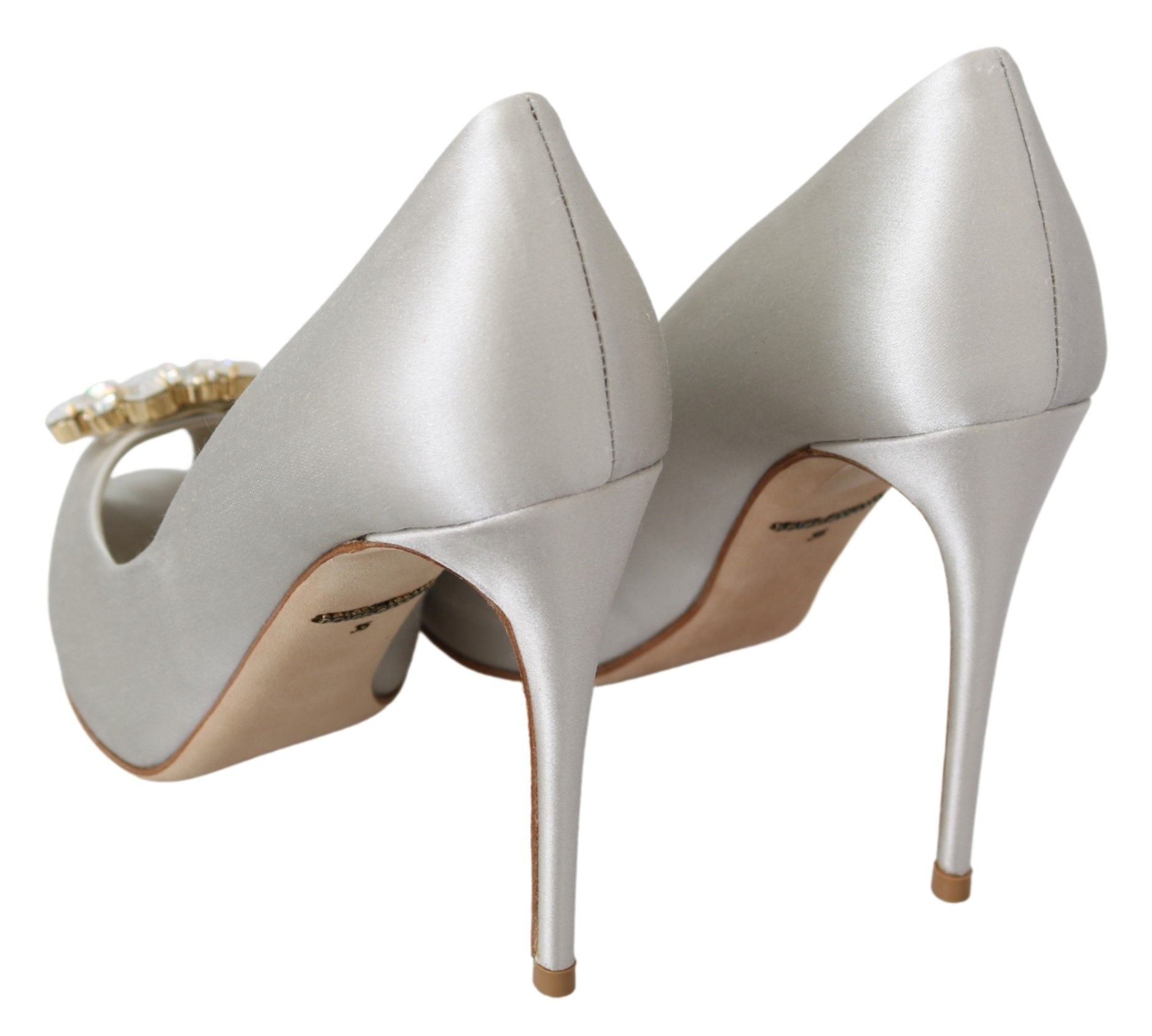 Dolce & Gabbana Weiße Kristalle Peep Toe High Heels Satin Pumps Schuhe