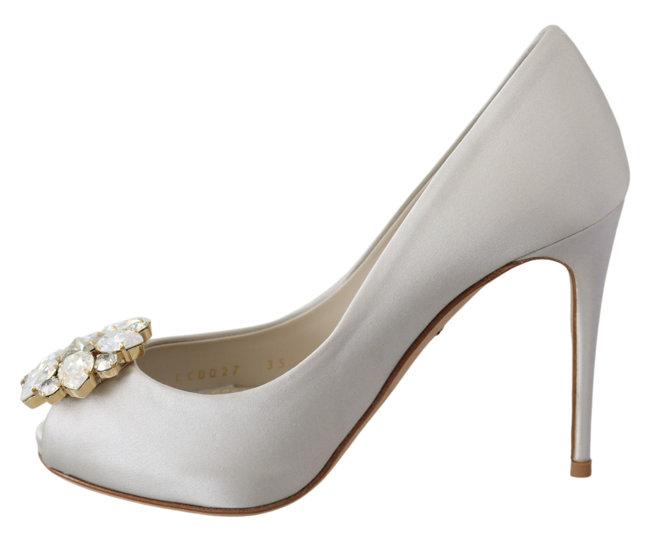 Dolce & Gabbana Weiße Kristalle Peep Toe High Heels Satin Pumps Schuhe