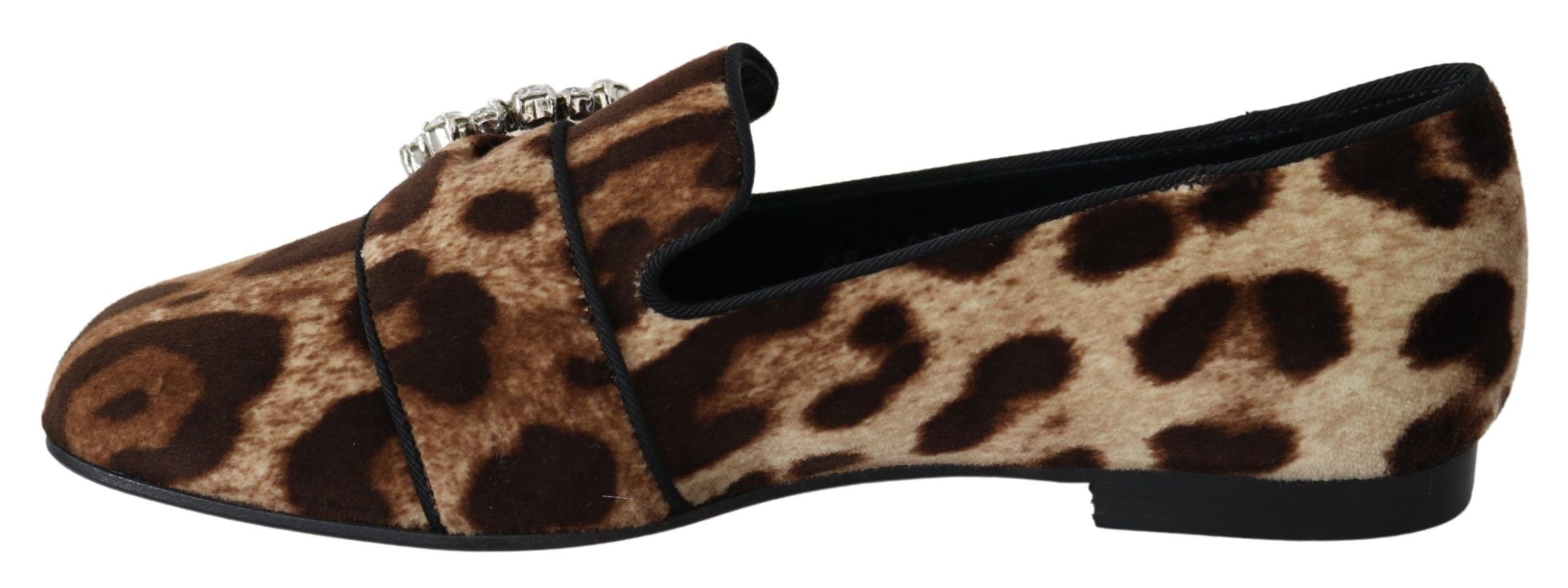 Dolce & Gabbana Braune Loafer mit Leopardenmuster und Kristallen