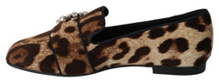 Dolce & Gabbana Braune Loafer mit Leopardenmuster und Kristallen
