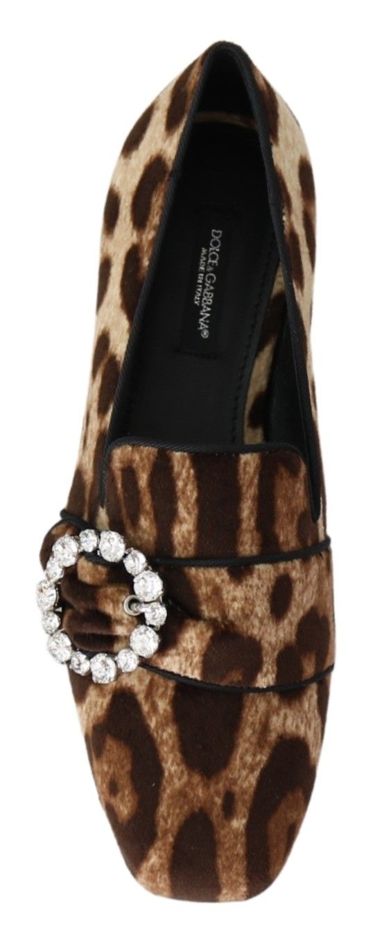 Dolce & Gabbana Braune Loafer mit Leopardenmuster und Kristallen