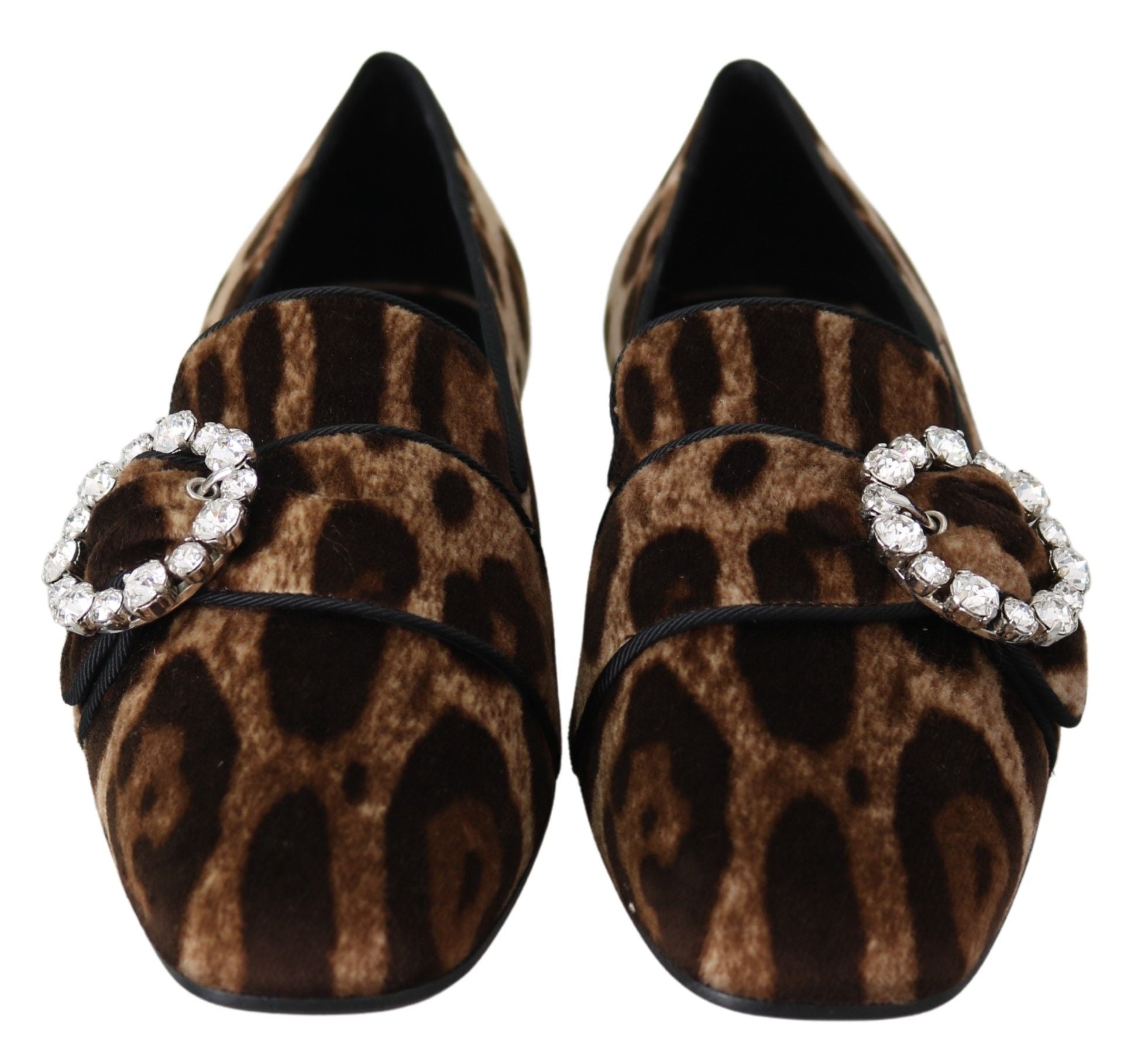 Dolce & Gabbana Braune Loafer mit Leopardenmuster und Kristallen