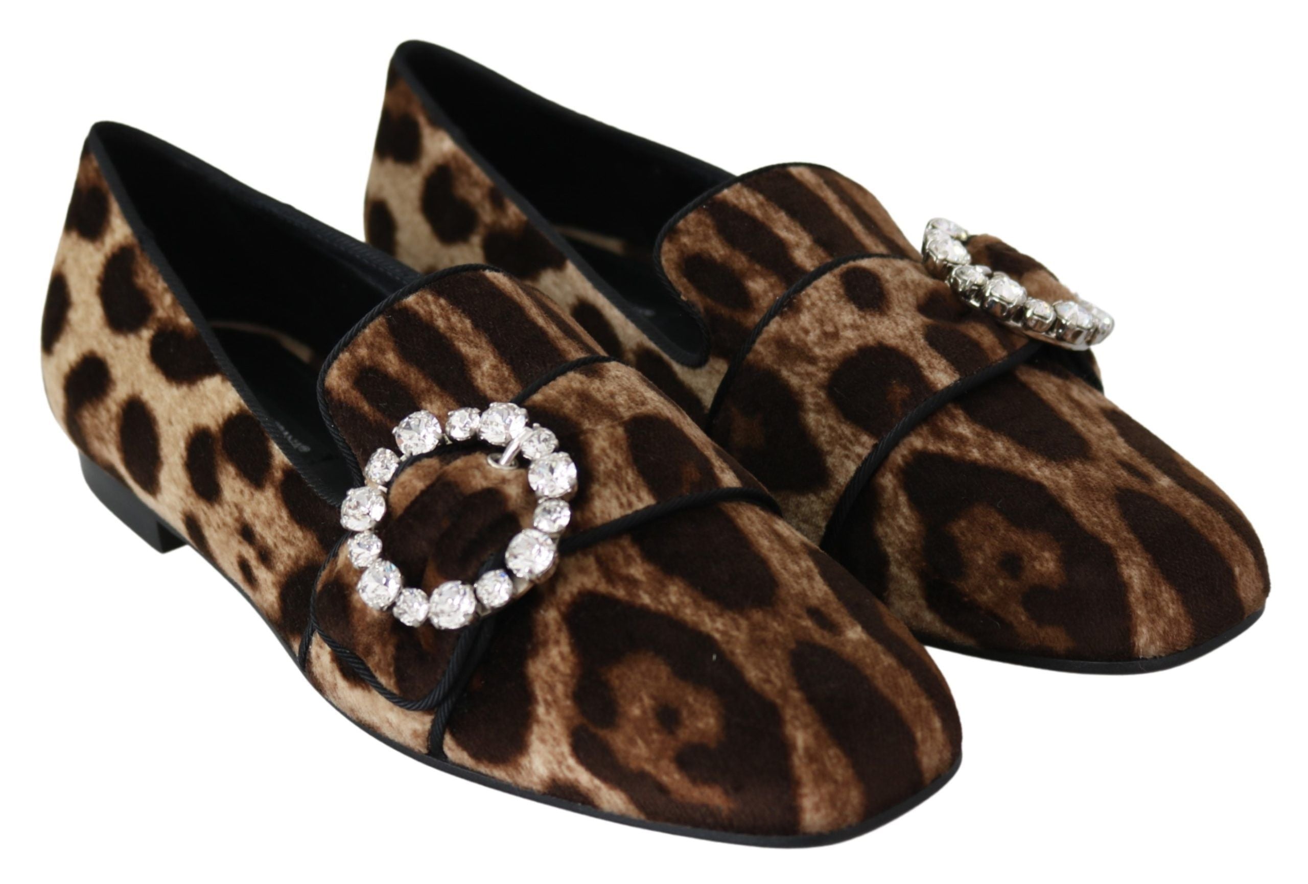 Dolce & Gabbana Braune Loafer mit Leopardenmuster und Kristallen