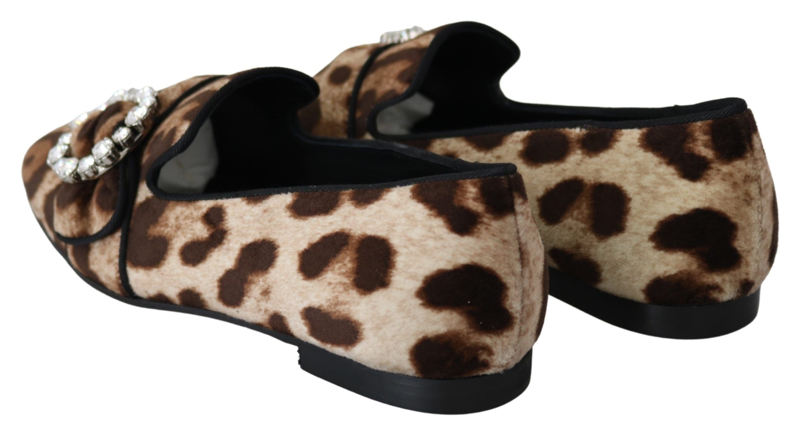 Dolce & Gabbana Braune Loafer mit Leopardenmuster und Kristallen