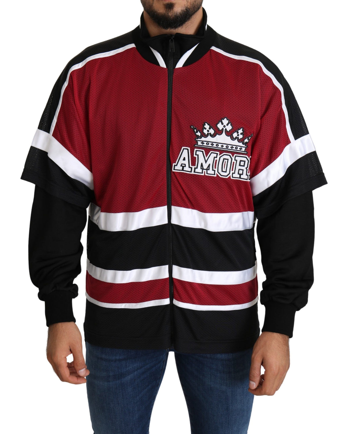 Dolce & Gabbana Rot Schwarz AMORE Sport Pullover mit durchgehendem Reißverschluss