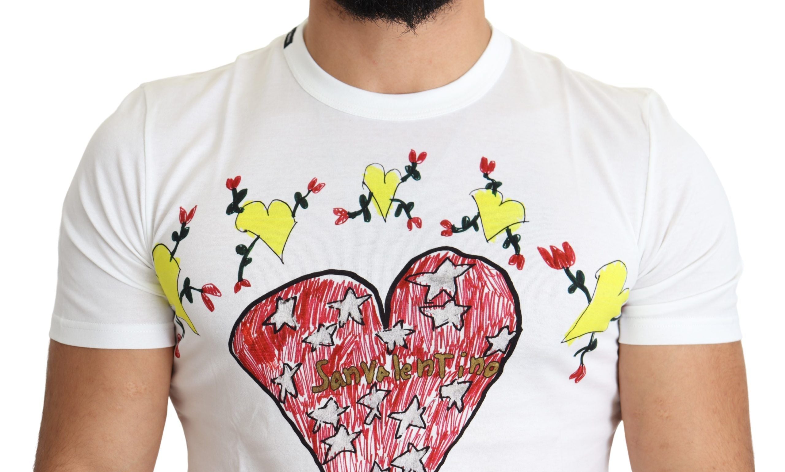Dolce & Gabbana Weißes Saint Valentine Print Baumwoll-Herren-T-Shirt