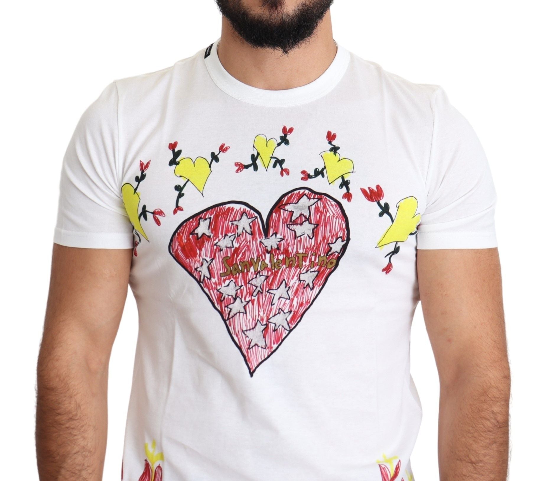 Dolce & Gabbana Weißes Saint Valentine Print Baumwoll-Herren-T-Shirt