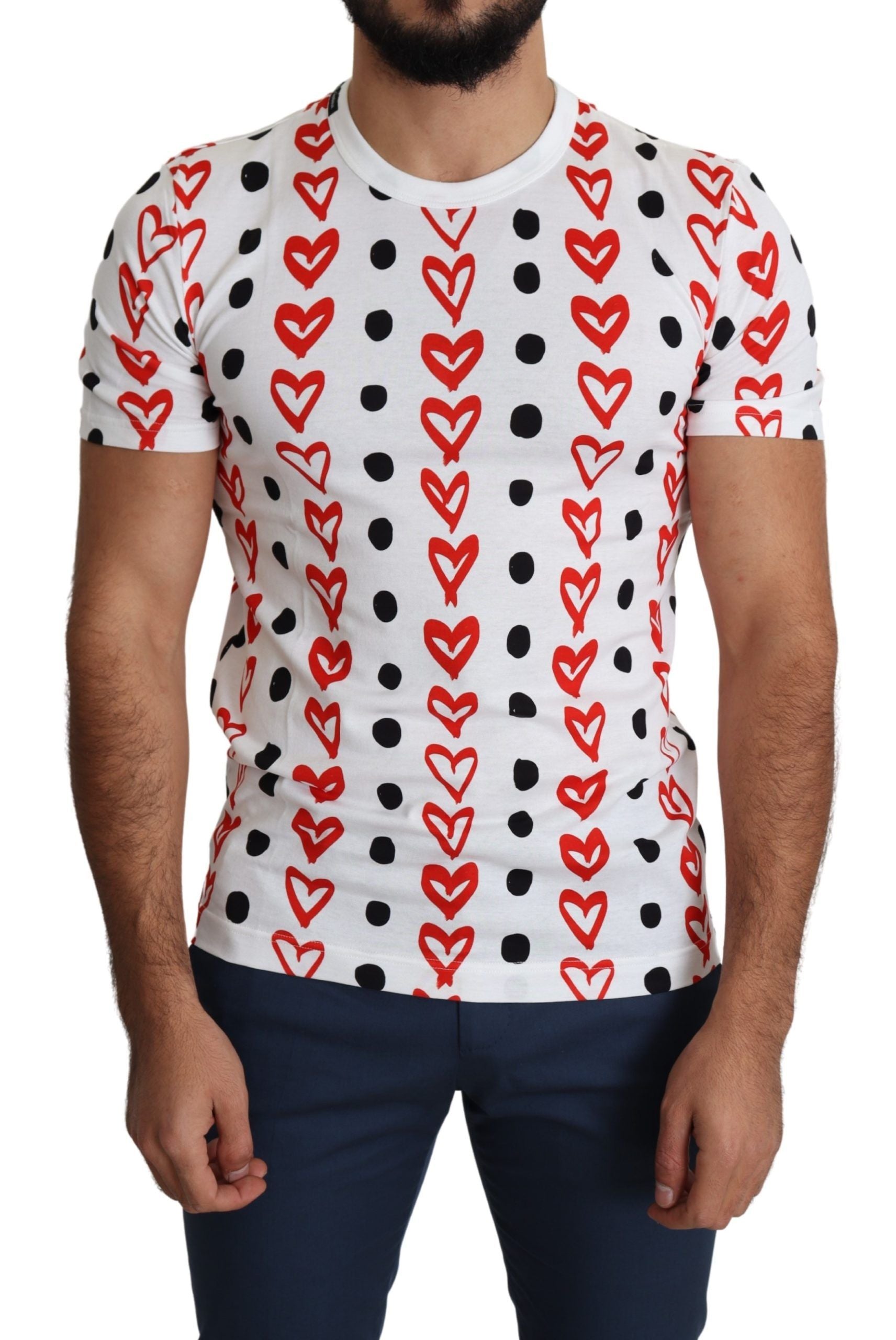 Dolce & Gabbana Herren T-Shirt aus Baumwolle mit weißem Herzen-Print