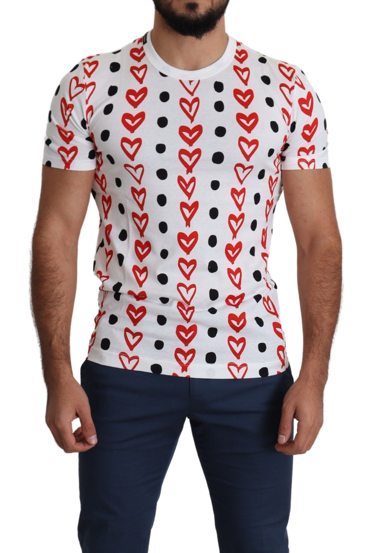 Dolce & Gabbana Herren T-Shirt aus Baumwolle mit weißem Herzen-Print
