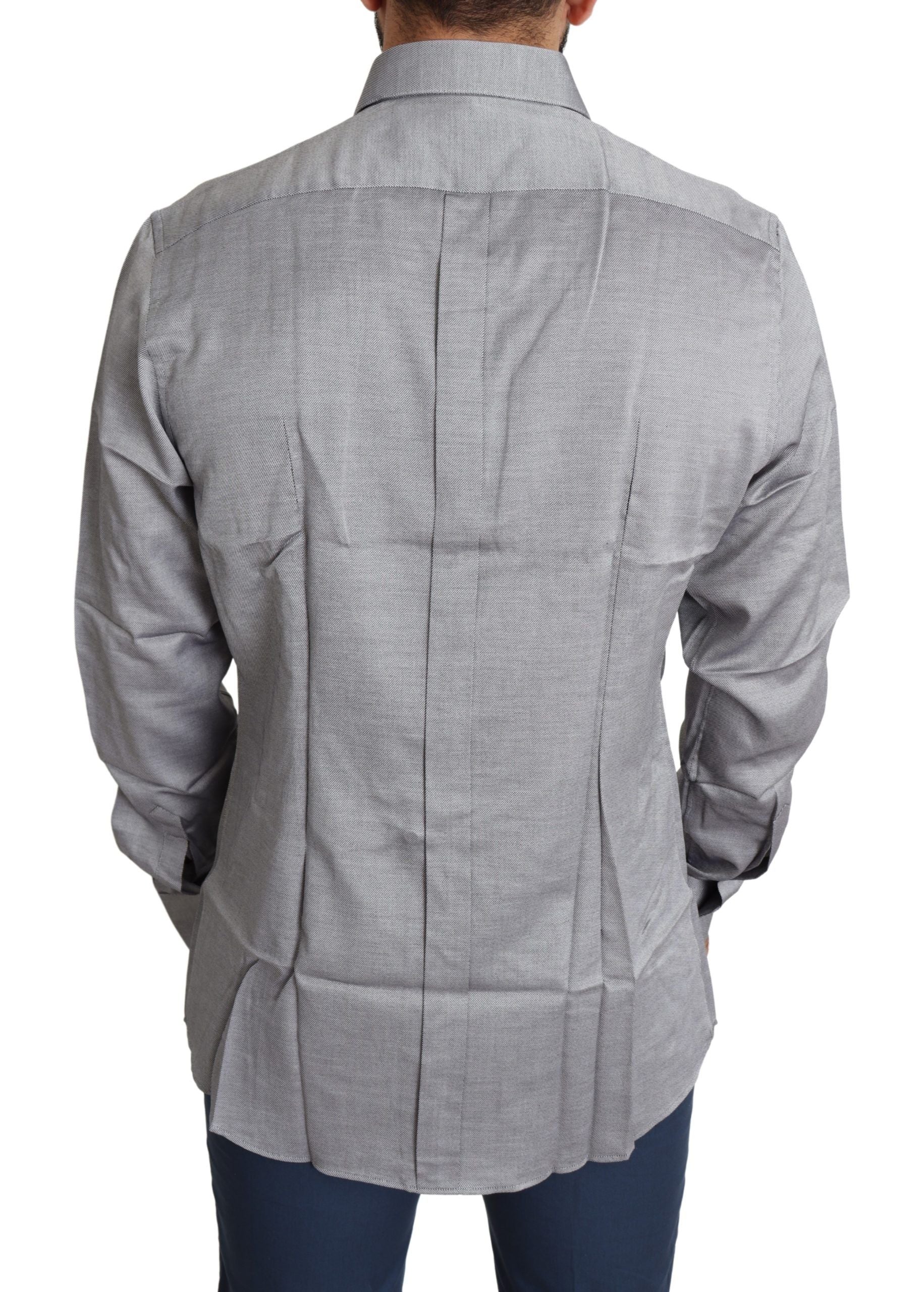 Dolce & Gabbana Graues Baumwoll-Herren-Formhemd GOLD