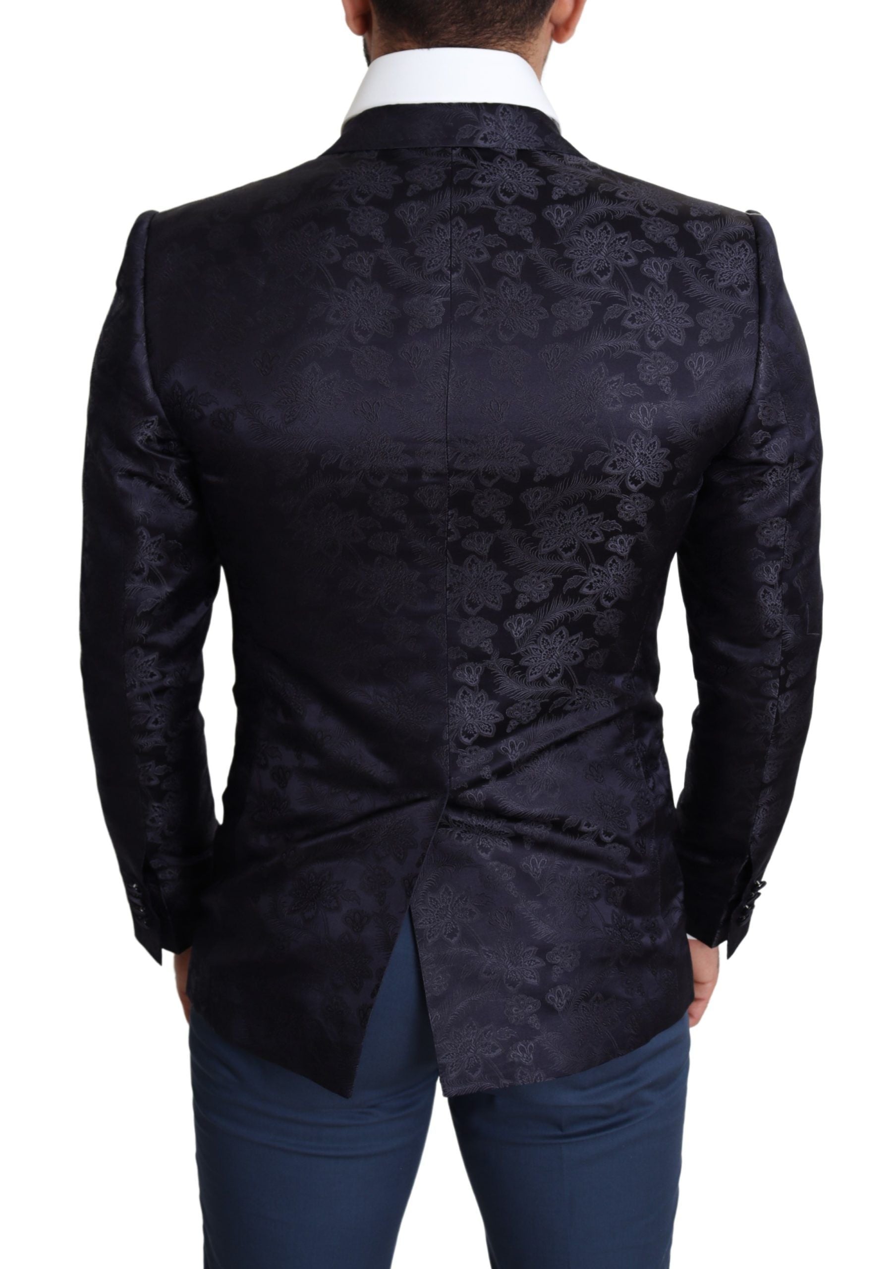 Dolce & Gabbana Blauer Seidenmantel mit Blumenjacquard MARTINI Blazer