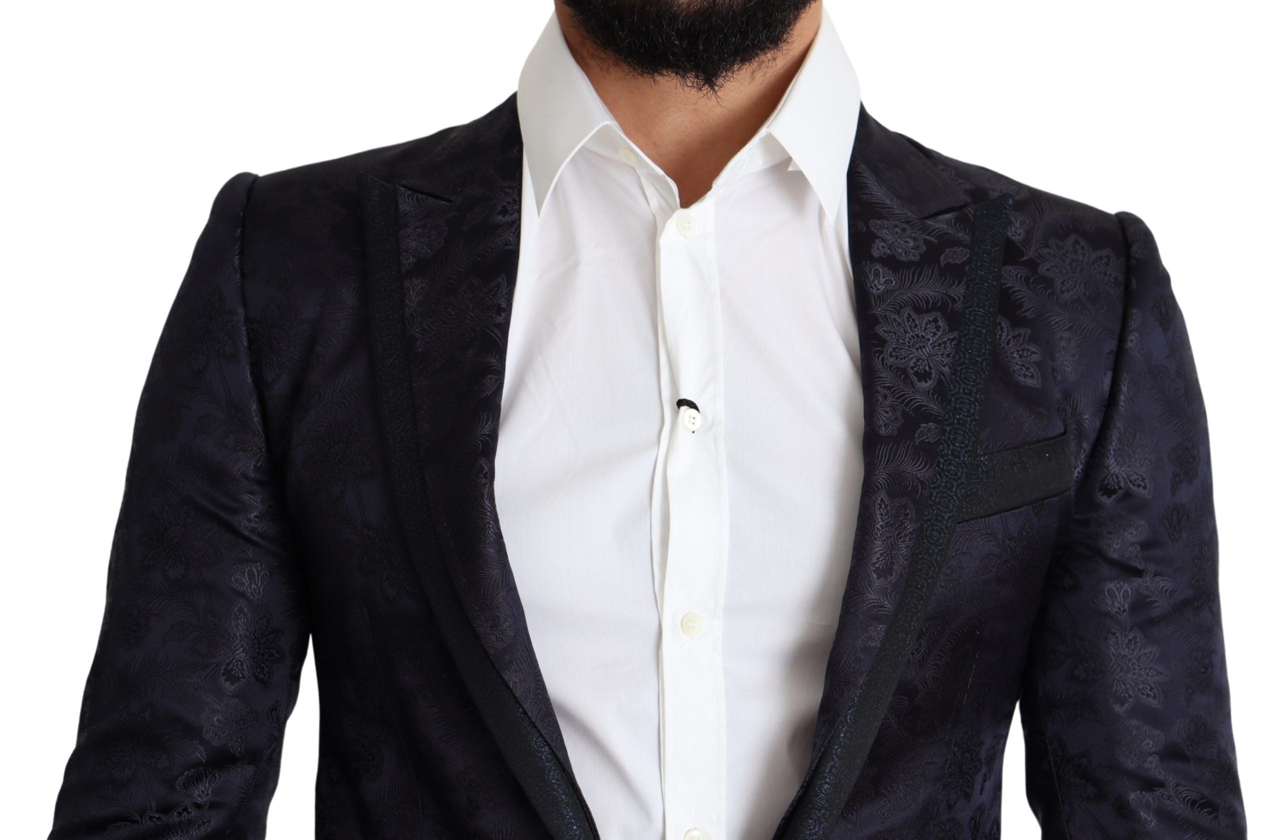 Dolce & Gabbana Blauer Seidenmantel mit Blumenjacquard MARTINI Blazer