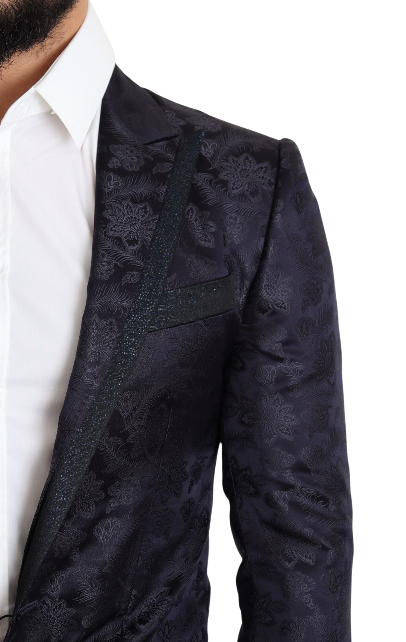 Dolce & Gabbana Blauer Seidenmantel mit Blumenjacquard MARTINI Blazer