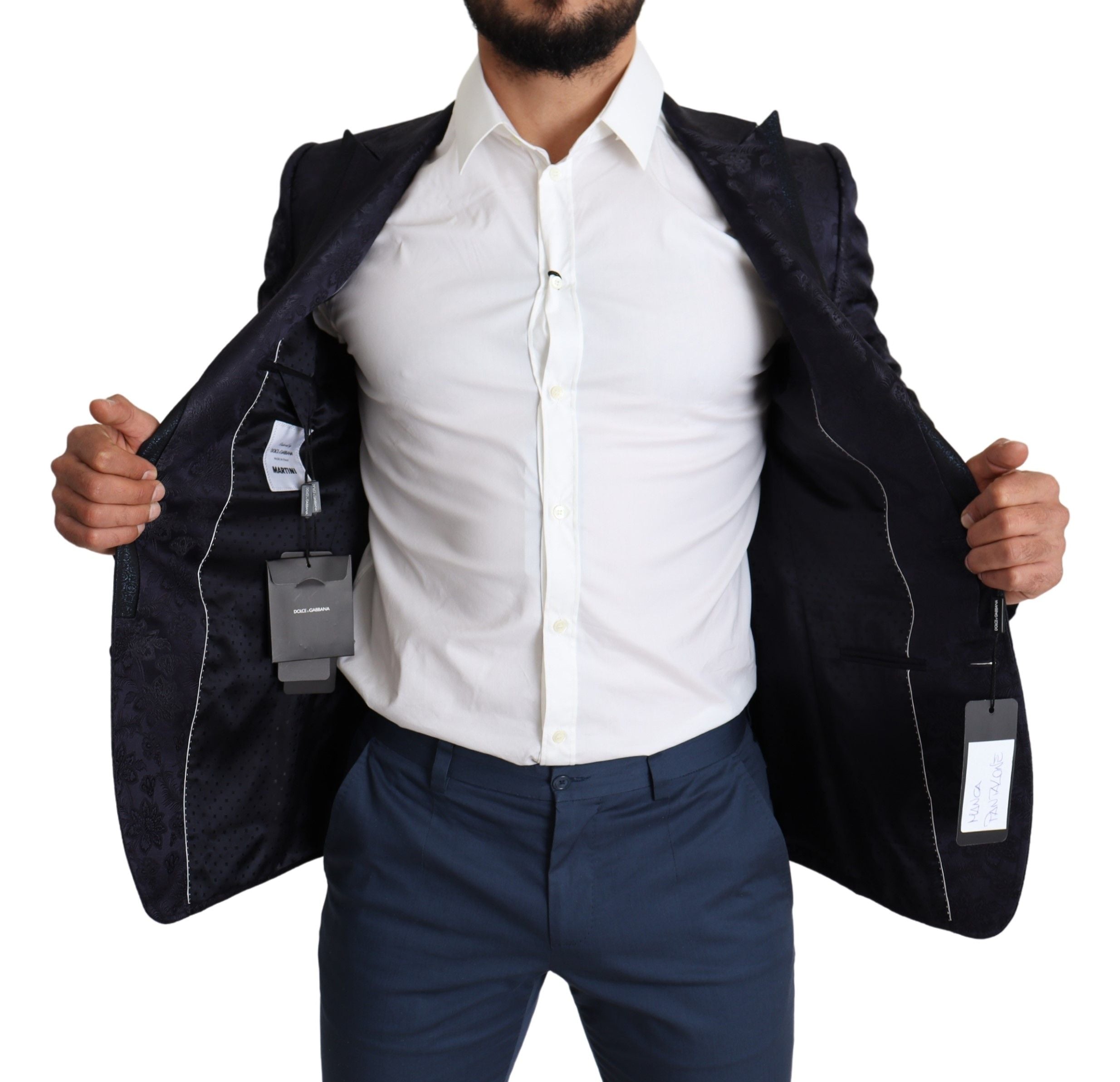 Dolce & Gabbana Blauer Seidenmantel mit Blumenjacquard MARTINI Blazer
