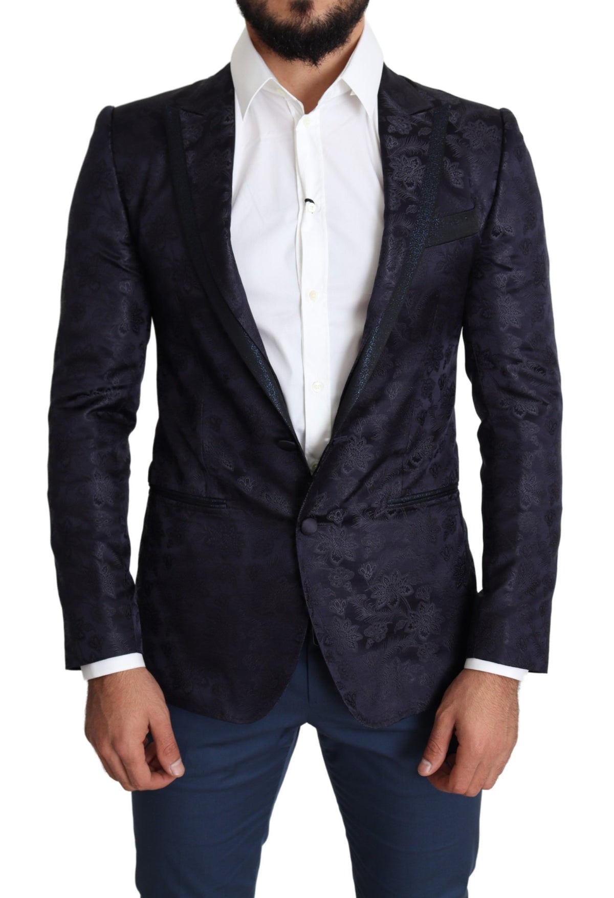 Dolce & Gabbana Blauer Seidenmantel mit Blumenjacquard MARTINI Blazer