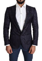 Dolce & Gabbana Blauer Seidenmantel mit Blumenjacquard MARTINI Blazer