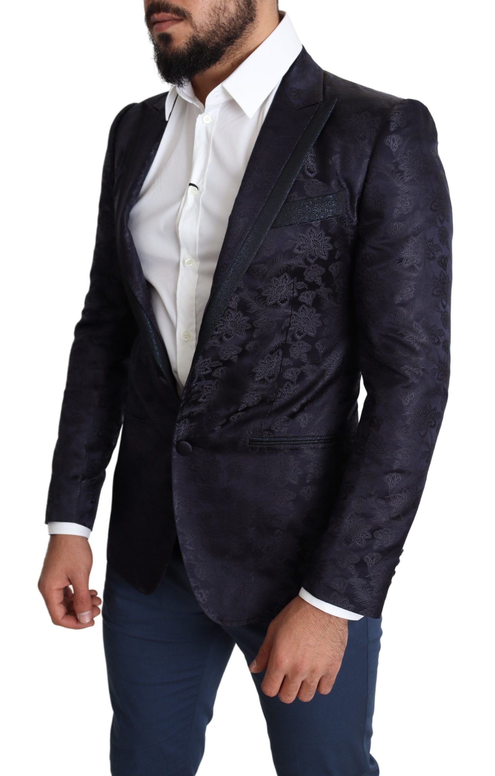 Dolce & Gabbana Blauer Seidenmantel mit Blumenjacquard MARTINI Blazer