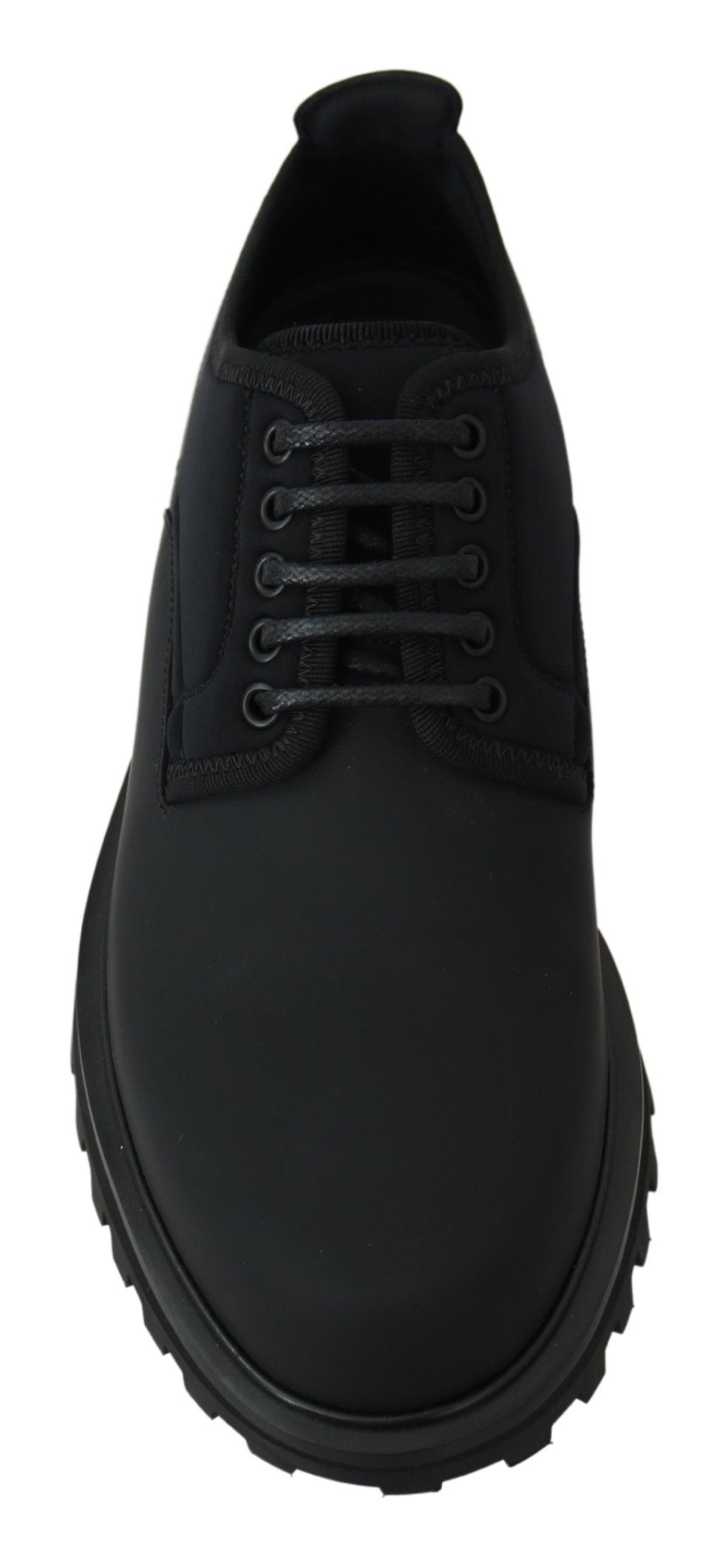Dolce & Gabbana Schwarze Vulcano Derby Schuhe aus gummiertem Kalbsleder mit klobiger Sohle